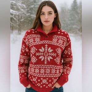 Lauren Ralph Lauren Red and White Snowflake Turtleneck Sweater